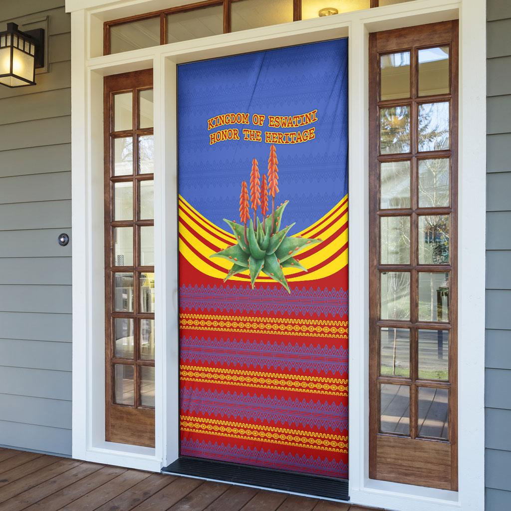 Eswatini Independence Day Door Cover Sable Antelope - Aloe Succulent - Flag Shield