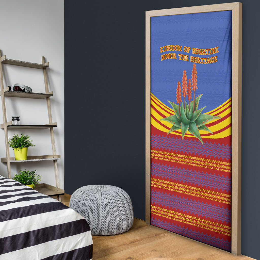 Eswatini Independence Day Door Cover Sable Antelope - Aloe Succulent - Flag Shield