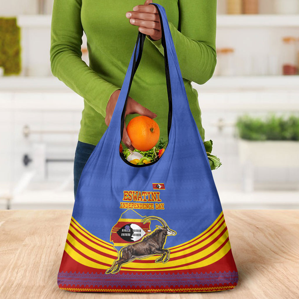 Eswatini Independence Day Grocery Bag Sable Antelope - Aloe Succulent - Flag Shield