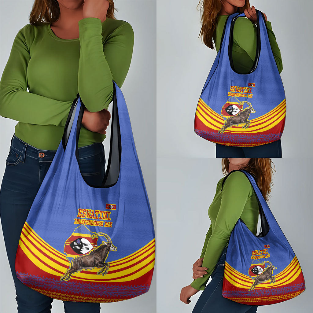 Eswatini Independence Day Grocery Bag Sable Antelope - Aloe Succulent - Flag Shield