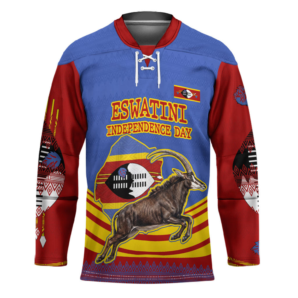 Eswatini Independence Day Hockey Jersey Sable Antelope - Aloe Succulent - Flag Shield