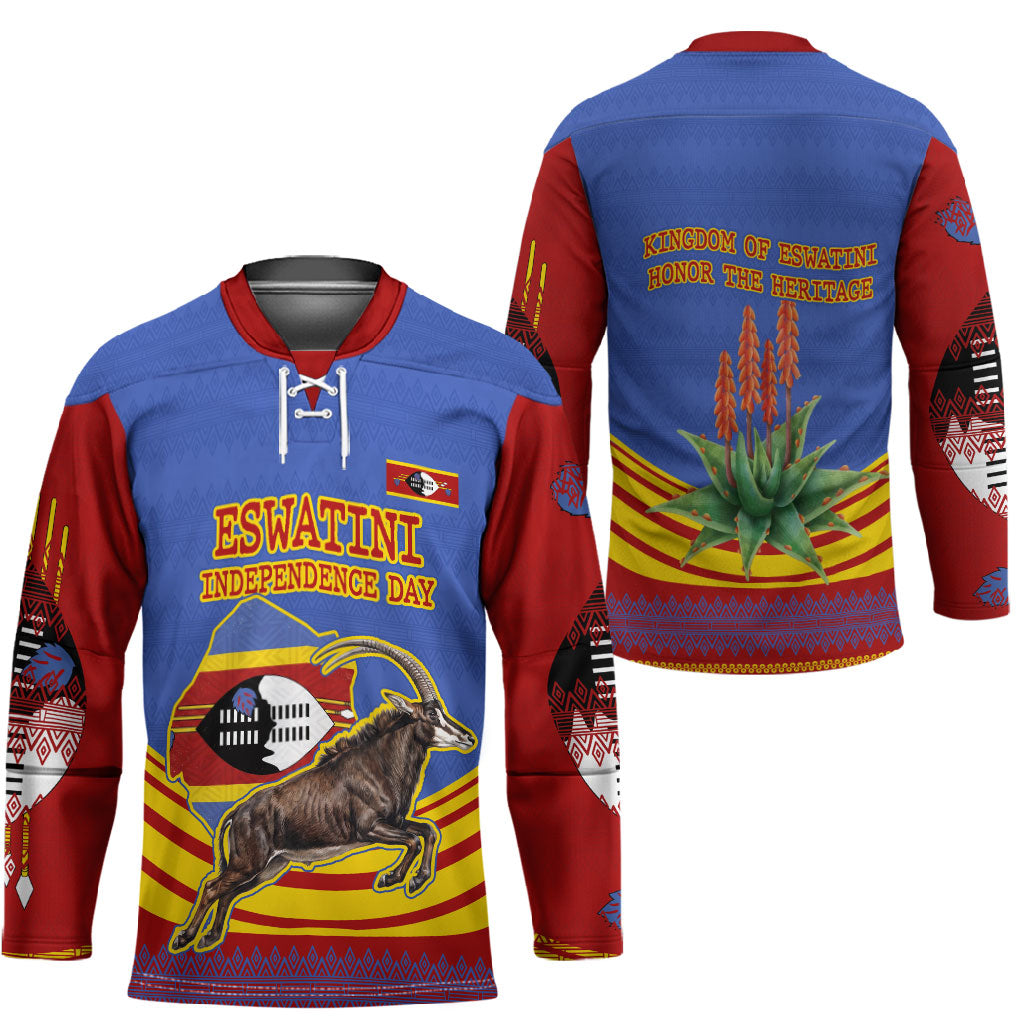 Eswatini Independence Day Hockey Jersey Sable Antelope - Aloe Succulent - Flag Shield