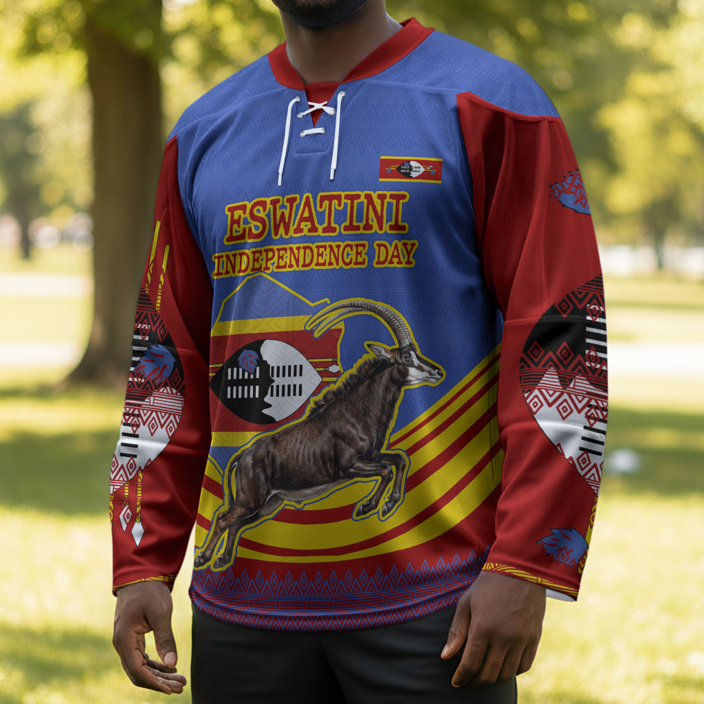 Eswatini Independence Day Hockey Jersey Sable Antelope - Aloe Succulent - Flag Shield