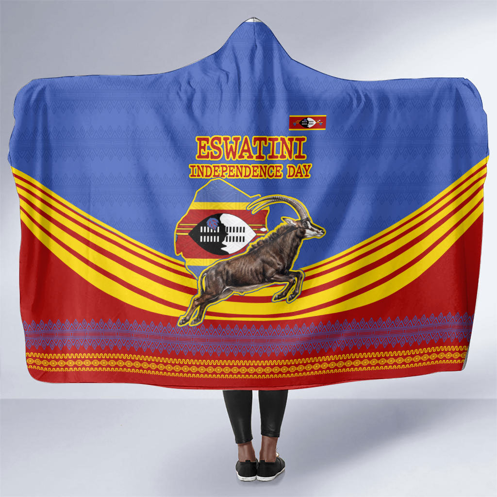 Eswatini Independence Day Hooded Blanket Sable Antelope - Aloe Succulent - Flag Shield