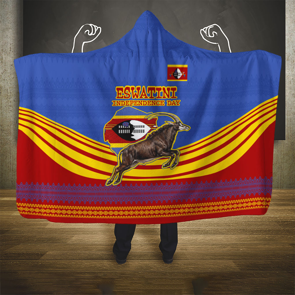 Eswatini Independence Day Hooded Blanket Sable Antelope - Aloe Succulent - Flag Shield