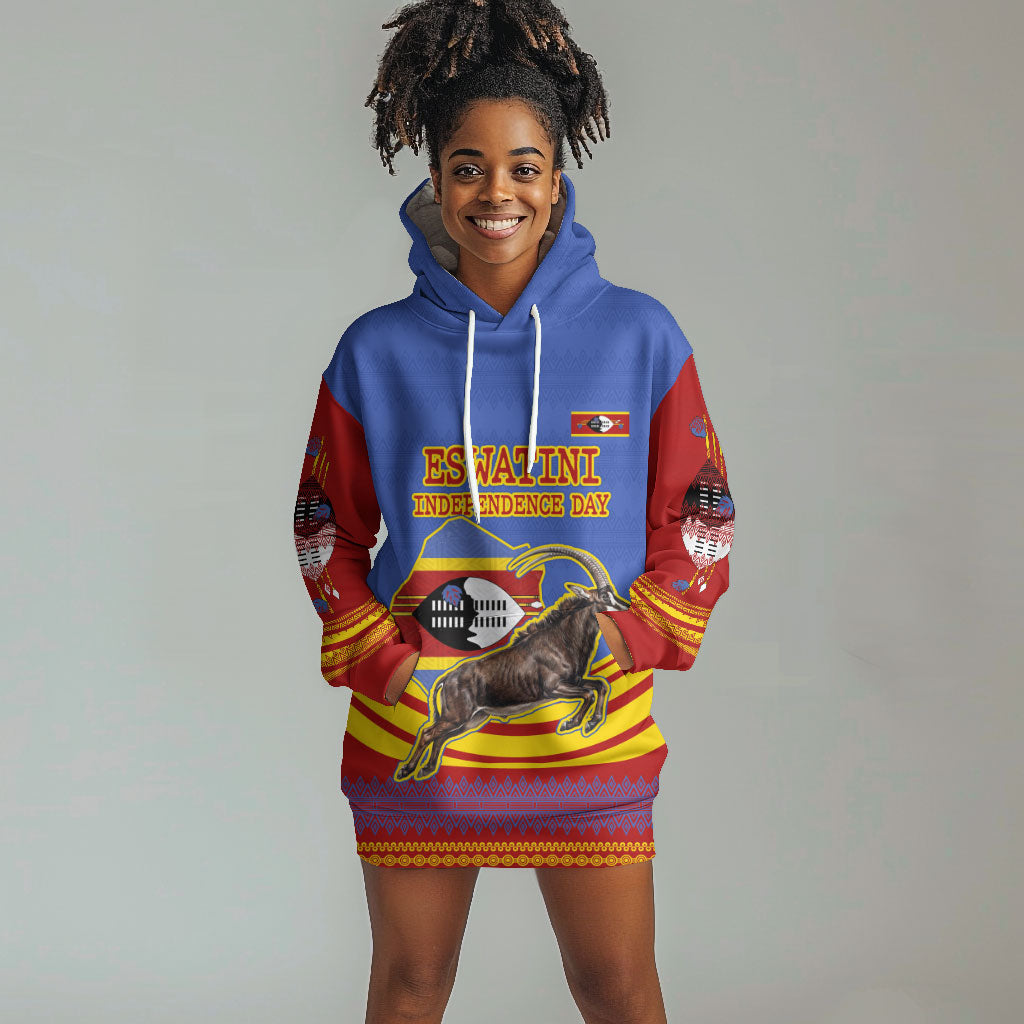 Eswatini Independence Day Hoodie Dress Sable Antelope - Aloe Succulent - Flag Shield