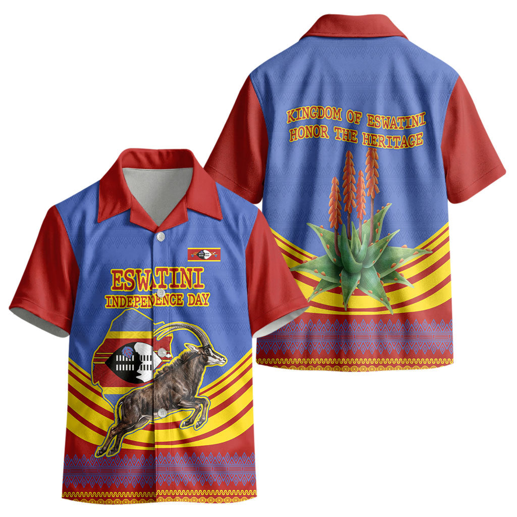 Eswatini Independence Day Kid Hawaiian Shirt Sable Antelope - Aloe Succulent - Flag Shield