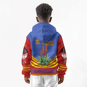 Eswatini Independence Day Kid Hoodie Sable Antelope - Aloe Succulent - Flag Shield