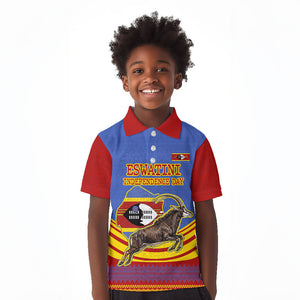 Eswatini Independence Day Kid Polo Shirt Sable Antelope - Aloe Succulent - Flag Shield