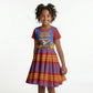 Eswatini Independence Day Kid Short Sleeve Dress Sable Antelope - Aloe Succulent - Flag Shield