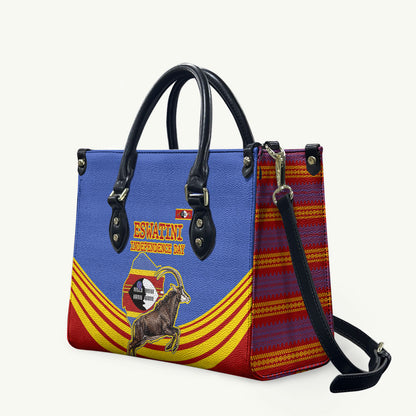 Eswatini Independence Day Leather Bag Sable Antelope - Aloe Succulent - Flag Shield