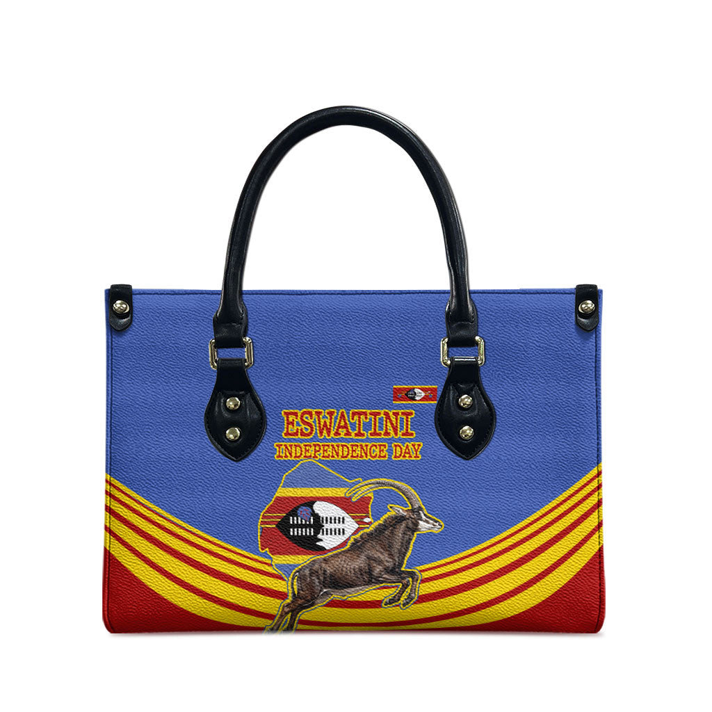 Eswatini Independence Day Leather Bag Sable Antelope - Aloe Succulent - Flag Shield