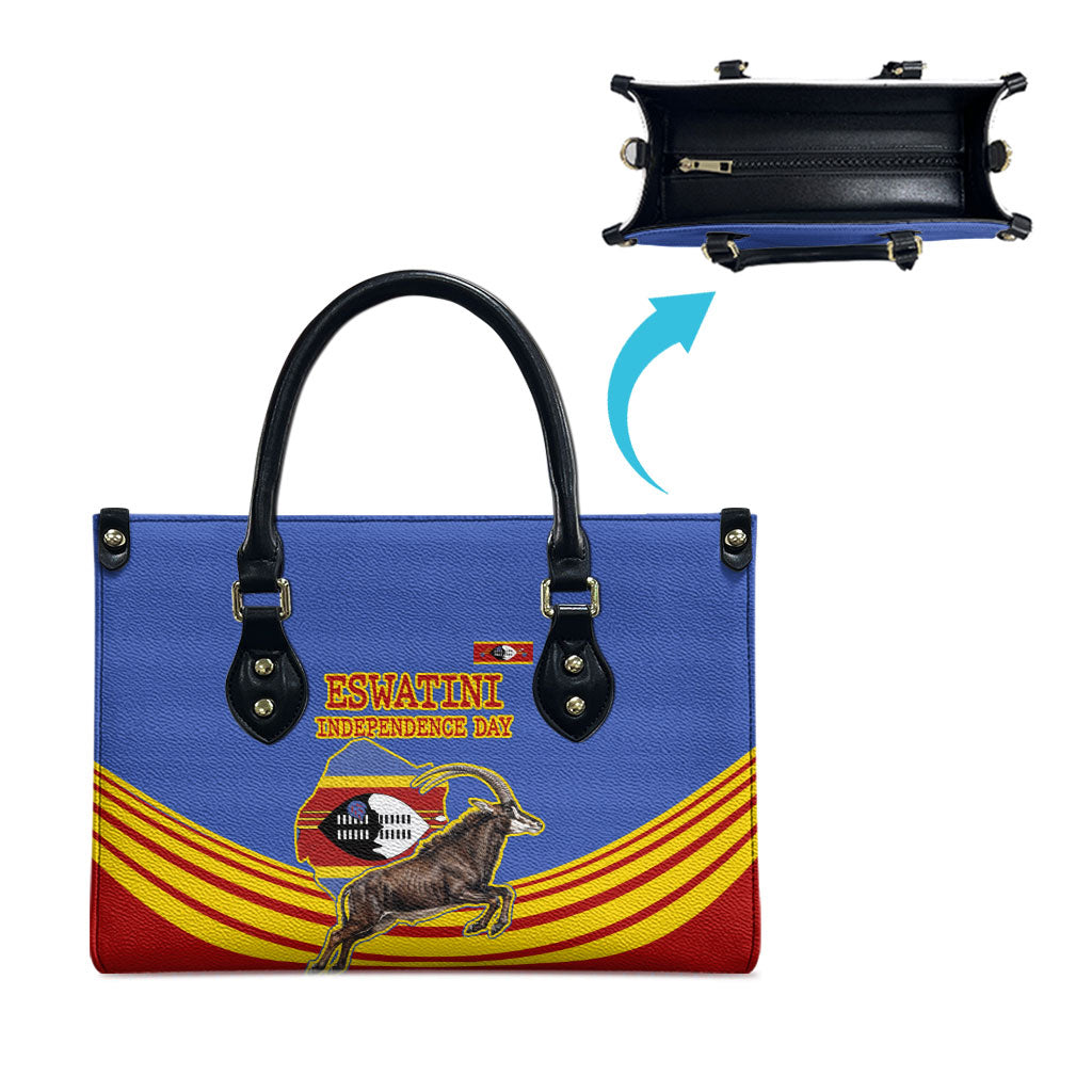 Eswatini Independence Day Leather Bag Sable Antelope - Aloe Succulent - Flag Shield