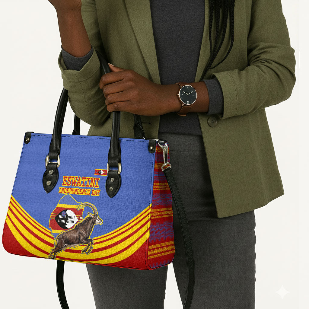Eswatini Independence Day Leather Bag Sable Antelope - Aloe Succulent - Flag Shield