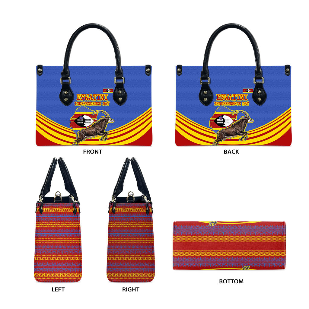 Eswatini Independence Day Leather Bag Sable Antelope - Aloe Succulent - Flag Shield