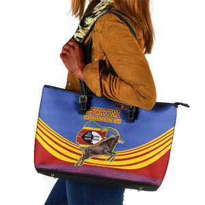 Eswatini Independence Day Leather Tote Bag Sable Antelope - Aloe Succulent - Flag Shield