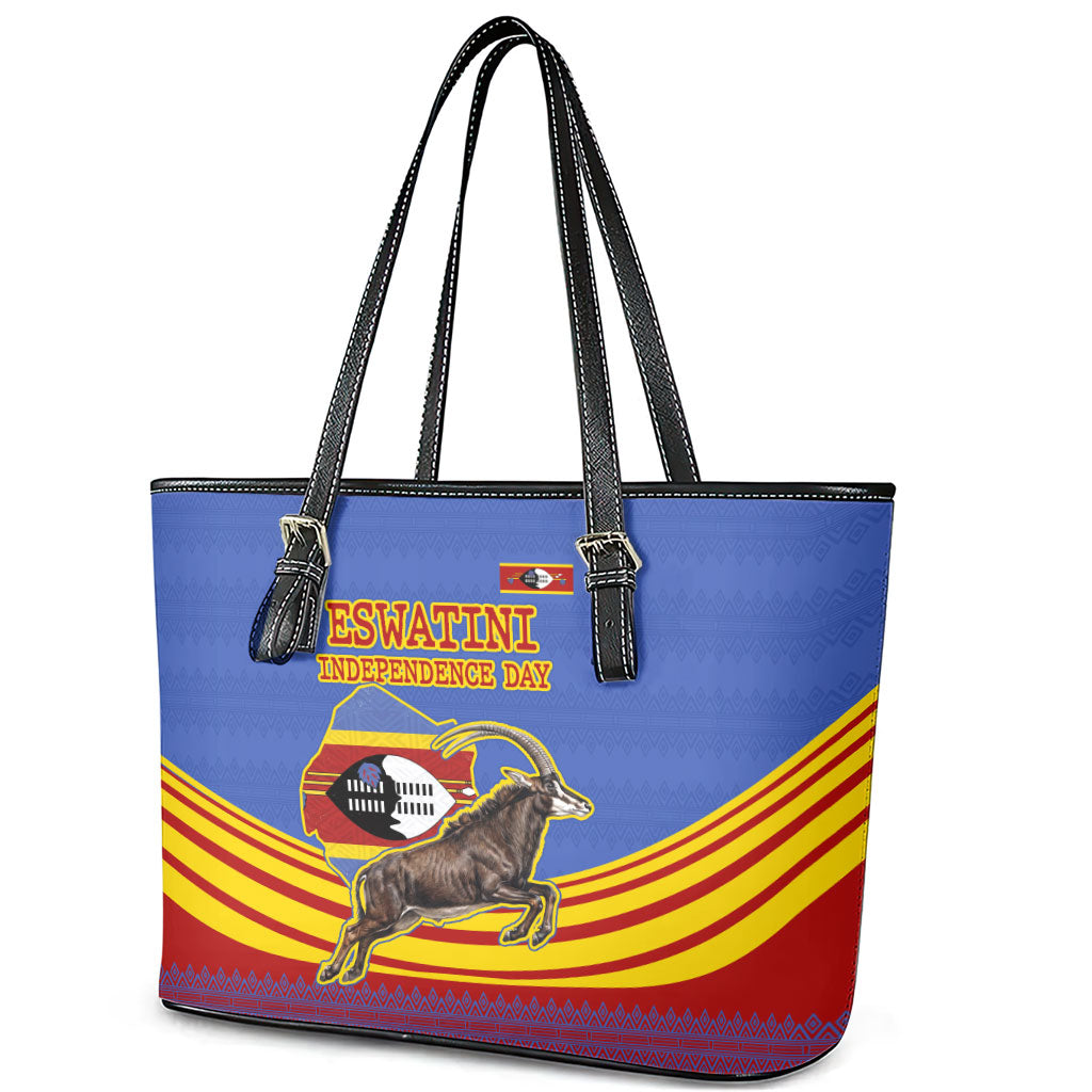 Eswatini Independence Day Leather Tote Bag Sable Antelope - Aloe Succulent - Flag Shield