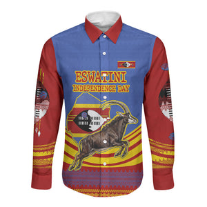 Eswatini Independence Day Long Sleeve Button Shirt Sable Antelope - Aloe Succulent - Flag Shield