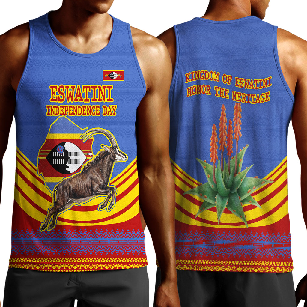 Eswatini Independence Day Men Tank Top Sable Antelope - Aloe Succulent - Flag Shield