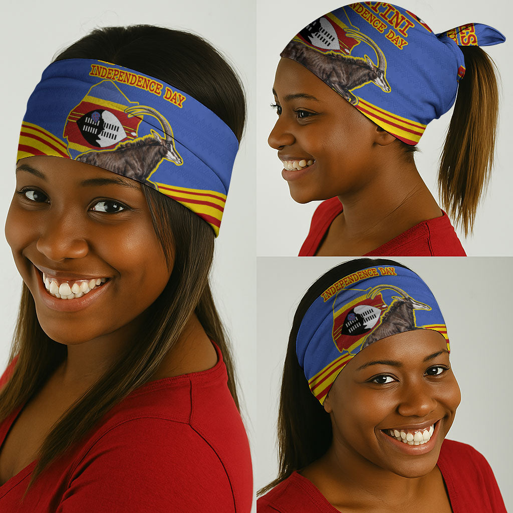 Eswatini Independence Day Neck Gaiter Sable Antelope - Aloe Succulent - Flag Shield