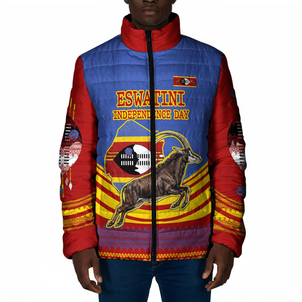 Eswatini Independence Day Padded Jacket Sable Antelope - Aloe Succulent - Flag Shield