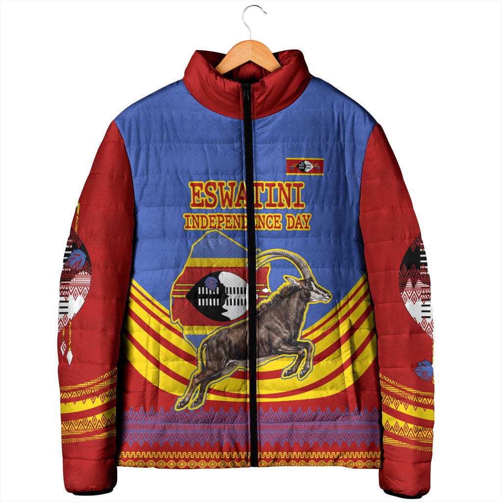 Eswatini Independence Day Padded Jacket Sable Antelope - Aloe Succulent - Flag Shield