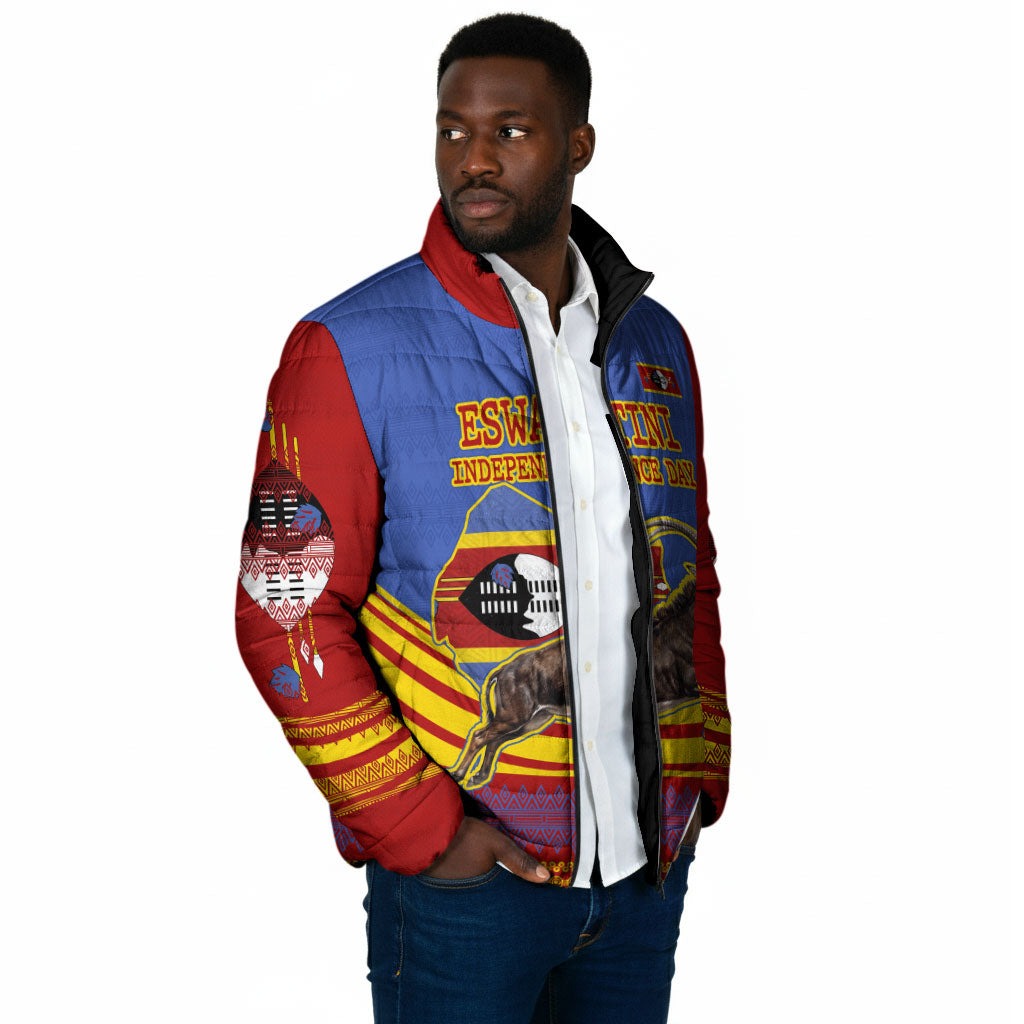 Eswatini Independence Day Padded Jacket Sable Antelope - Aloe Succulent - Flag Shield