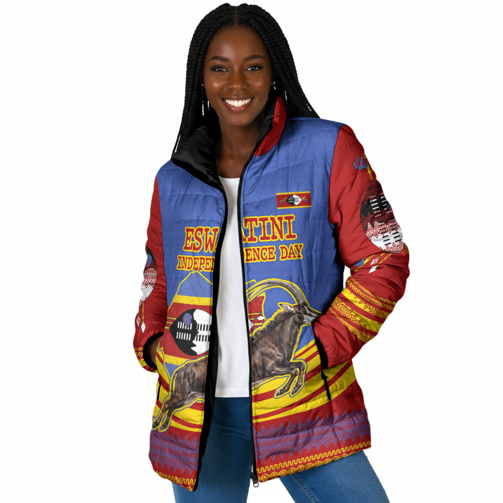 Eswatini Independence Day Padded Jacket Sable Antelope - Aloe Succulent - Flag Shield