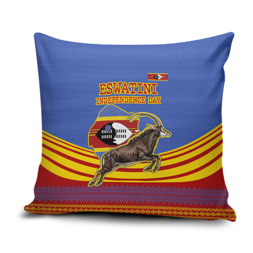 Eswatini Independence Day Pillow Cover Sable Antelope - Aloe Succulent - Flag Shield