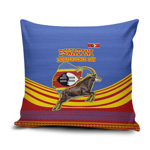 Eswatini Independence Day Pillow Cover Sable Antelope - Aloe Succulent - Flag Shield
