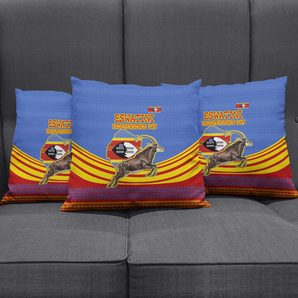 Eswatini Independence Day Pillow Cover Sable Antelope - Aloe Succulent - Flag Shield
