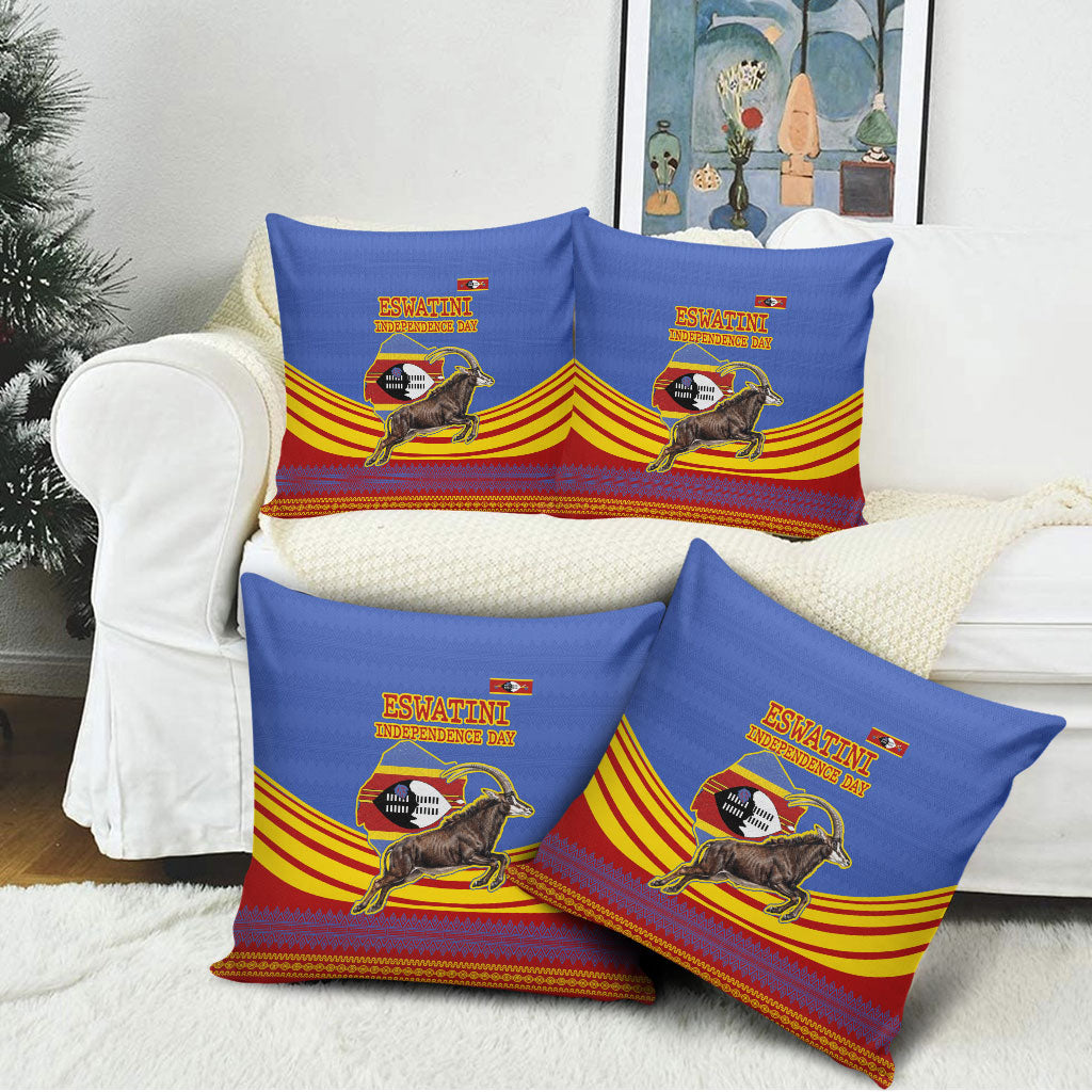 Eswatini Independence Day Pillow Cover Sable Antelope - Aloe Succulent - Flag Shield