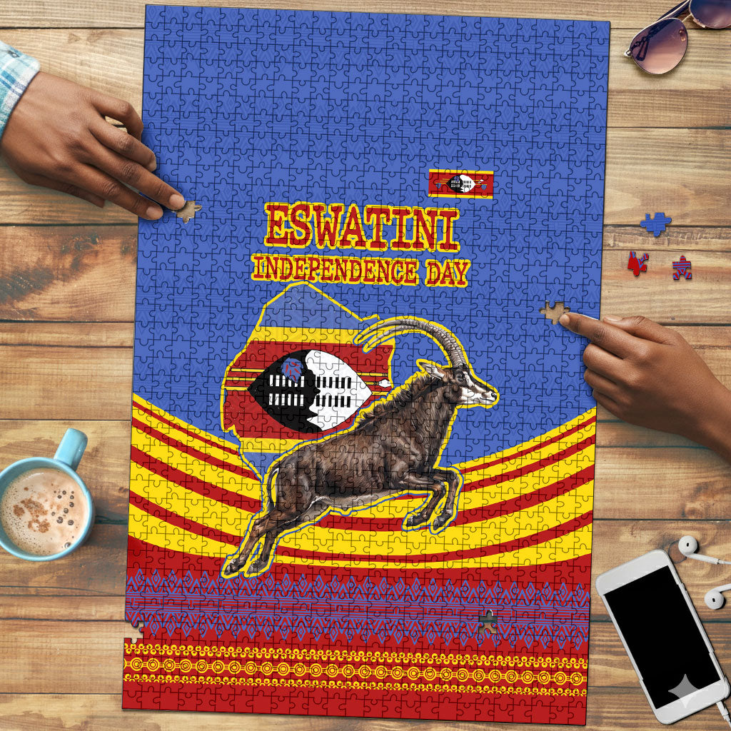 Eswatini Independence Day Puzzle Sable Antelope - Aloe Succulent - Flag Shield