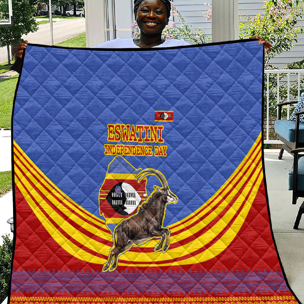 Eswatini Independence Day Quilt Sable Antelope - Aloe Succulent - Flag Shield