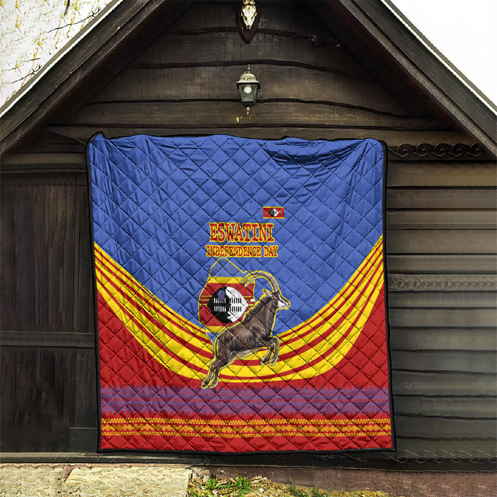 Eswatini Independence Day Quilt Sable Antelope - Aloe Succulent - Flag Shield