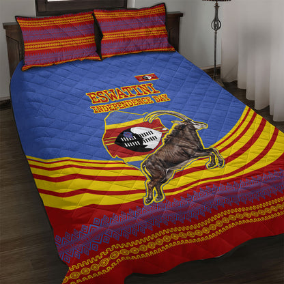 Eswatini Independence Day Quilt Bed Set Sable Antelope - Aloe Succulent - Flag Shield