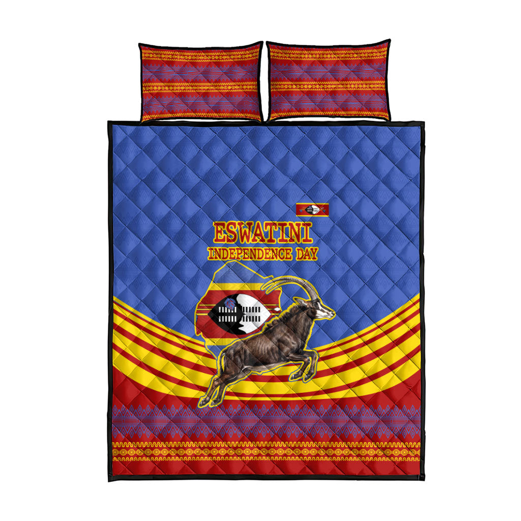 Eswatini Independence Day Quilt Bed Set Sable Antelope - Aloe Succulent - Flag Shield