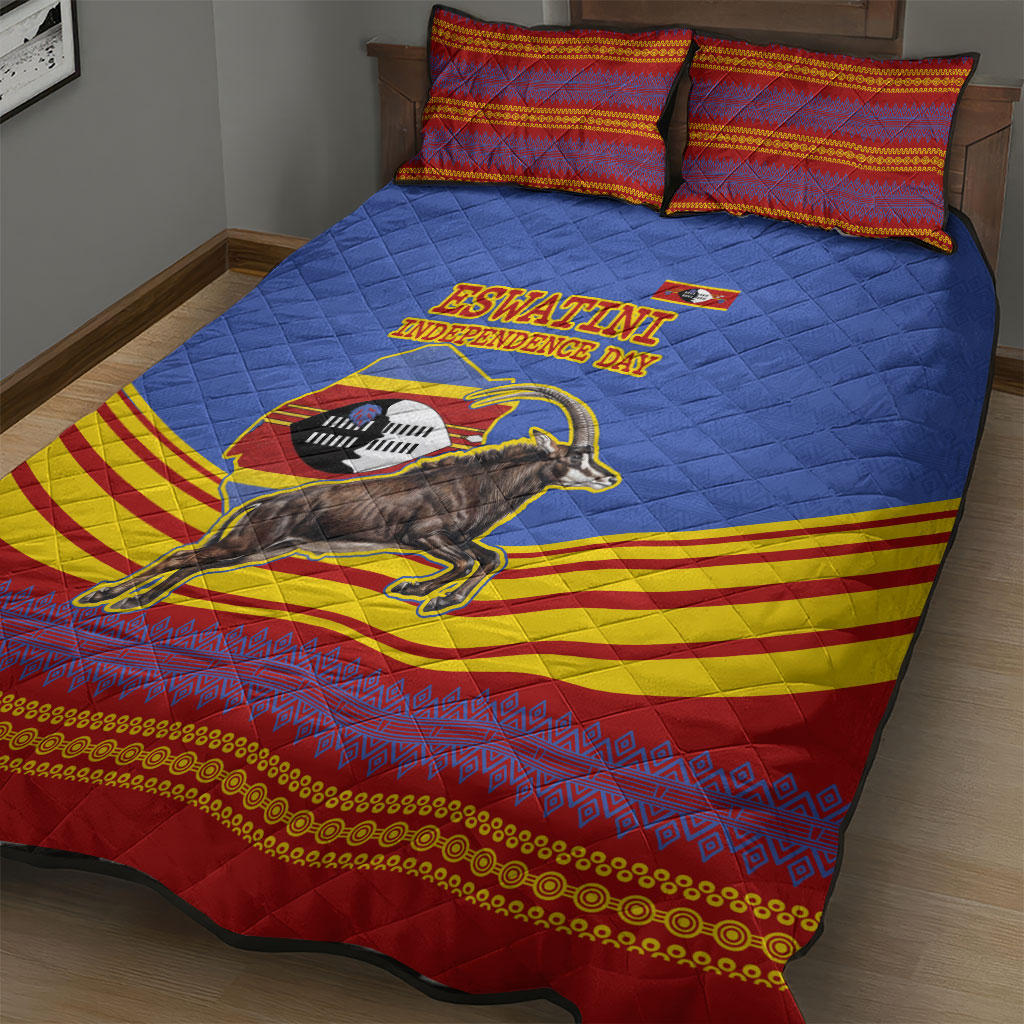 Eswatini Independence Day Quilt Bed Set Sable Antelope - Aloe Succulent - Flag Shield