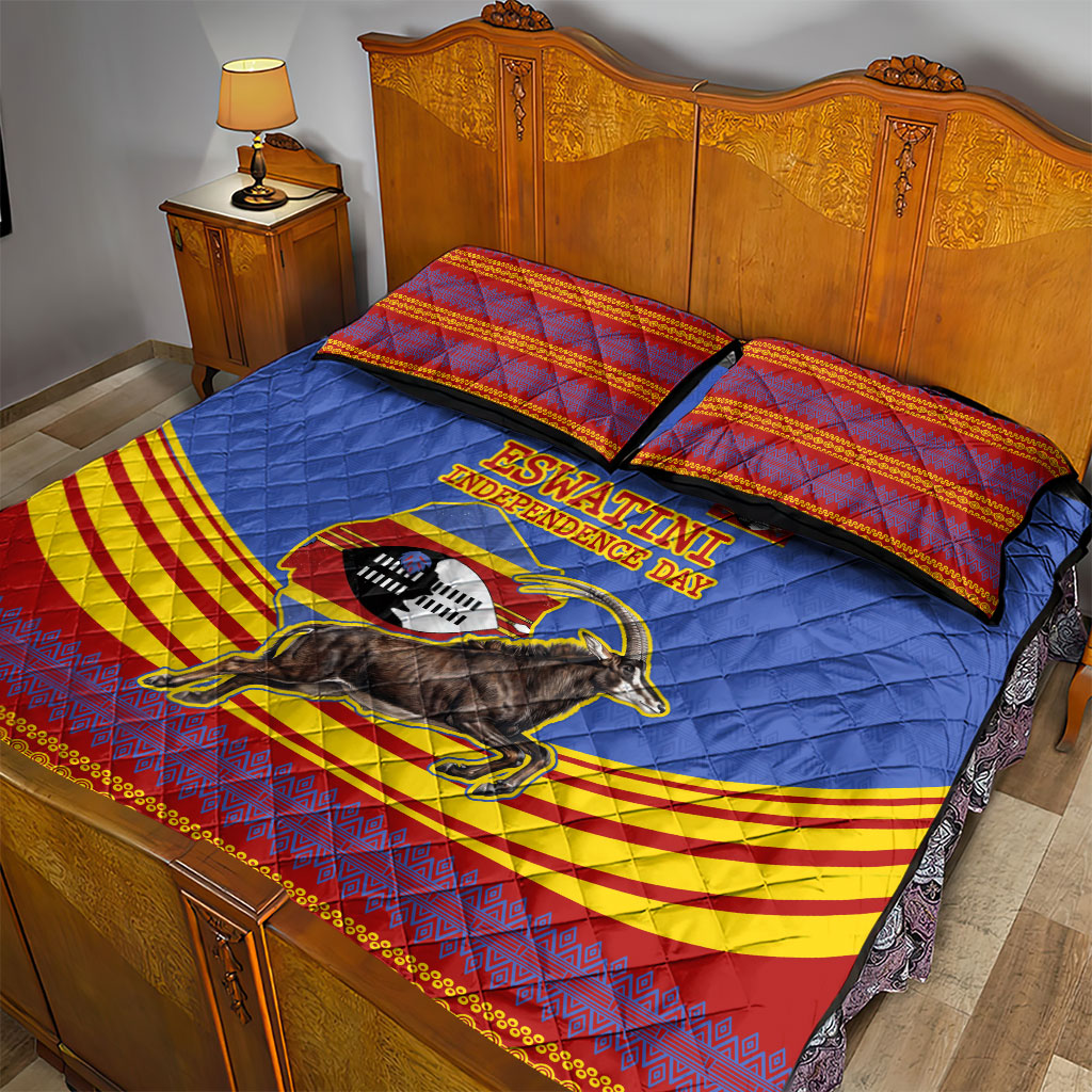 Eswatini Independence Day Quilt Bed Set Sable Antelope - Aloe Succulent - Flag Shield