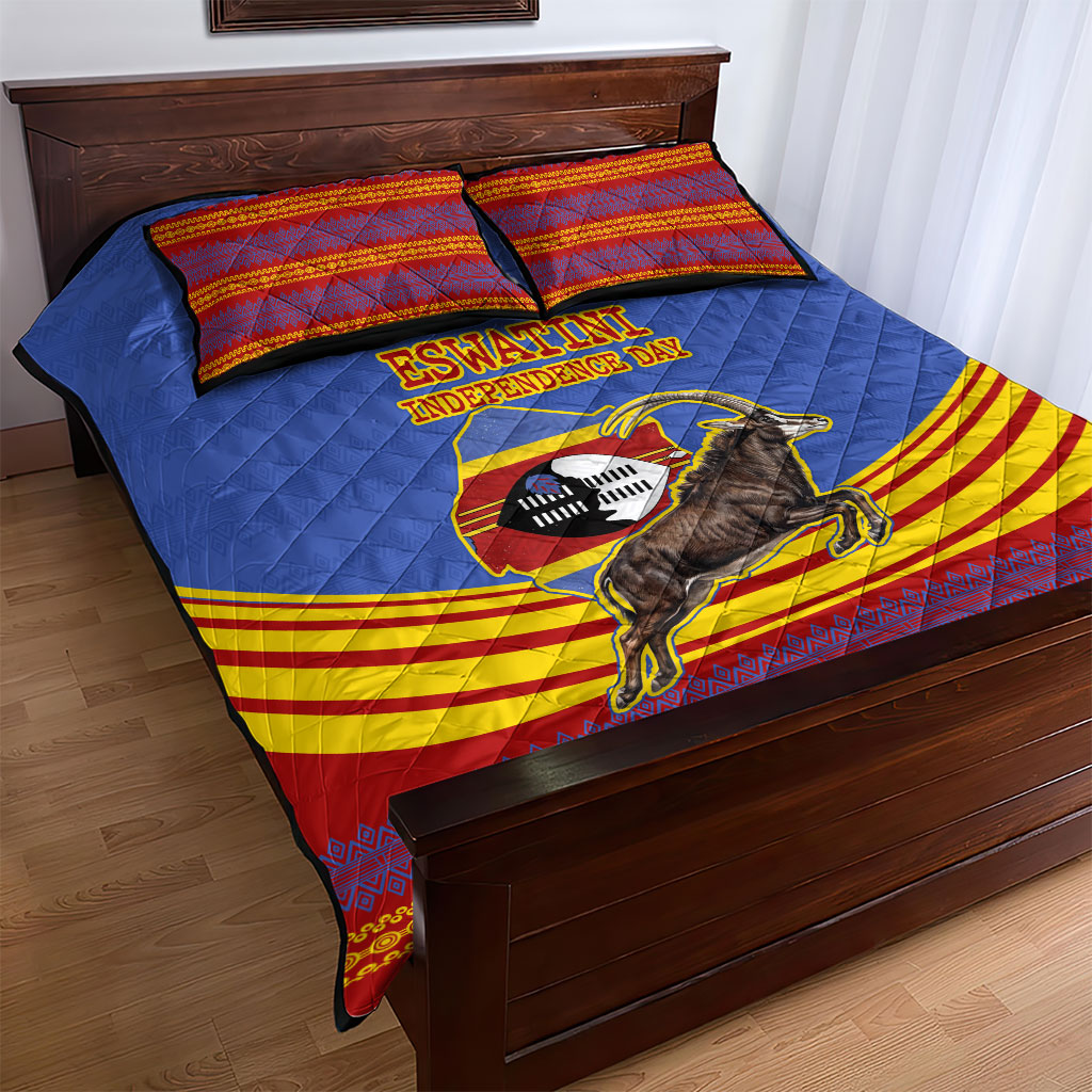 Eswatini Independence Day Quilt Bed Set Sable Antelope - Aloe Succulent - Flag Shield