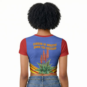 Eswatini Independence Day Raglan Cropped T shirt Sable Antelope - Aloe Succulent - Flag Shield