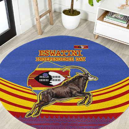 Eswatini Independence Day Round Carpet Sable Antelope - Aloe Succulent - Flag Shield