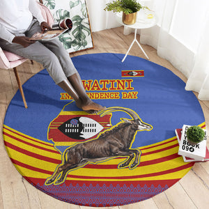 Eswatini Independence Day Round Carpet Sable Antelope - Aloe Succulent - Flag Shield
