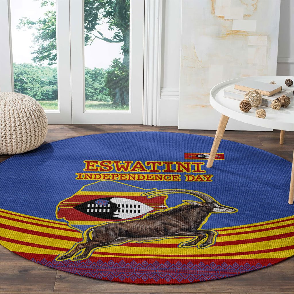 Eswatini Independence Day Round Carpet Sable Antelope - Aloe Succulent - Flag Shield