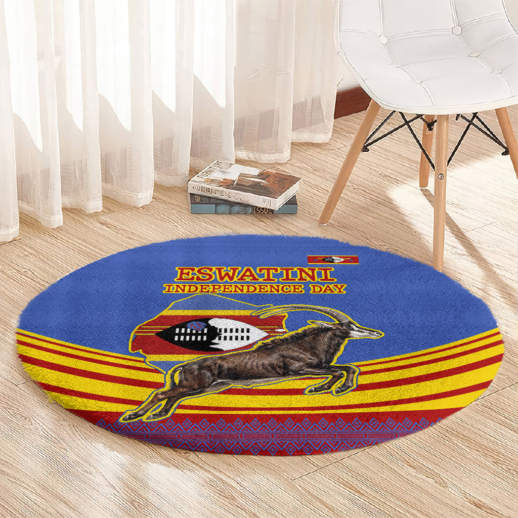 Eswatini Independence Day Round Carpet Sable Antelope - Aloe Succulent - Flag Shield
