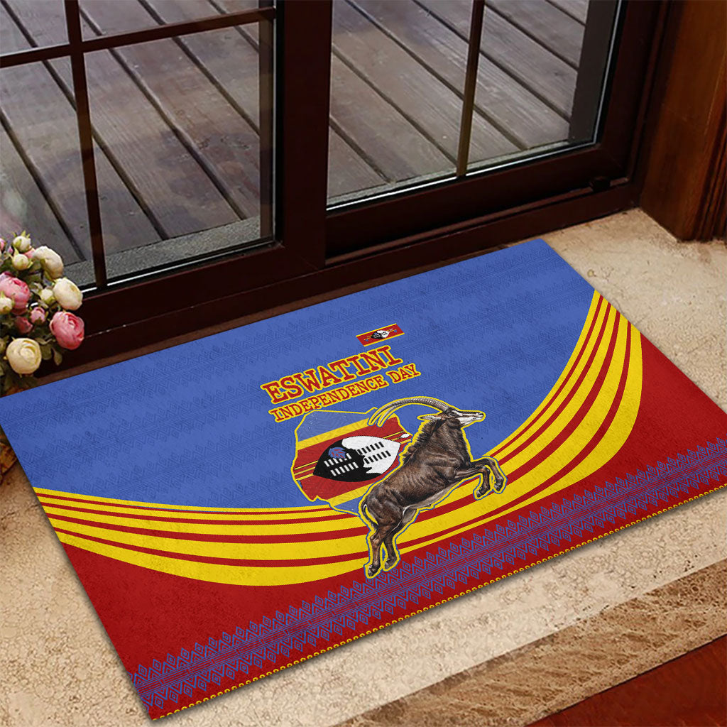 Eswatini Independence Day Rubber Doormat Sable Antelope - Aloe Succulent - Flag Shield