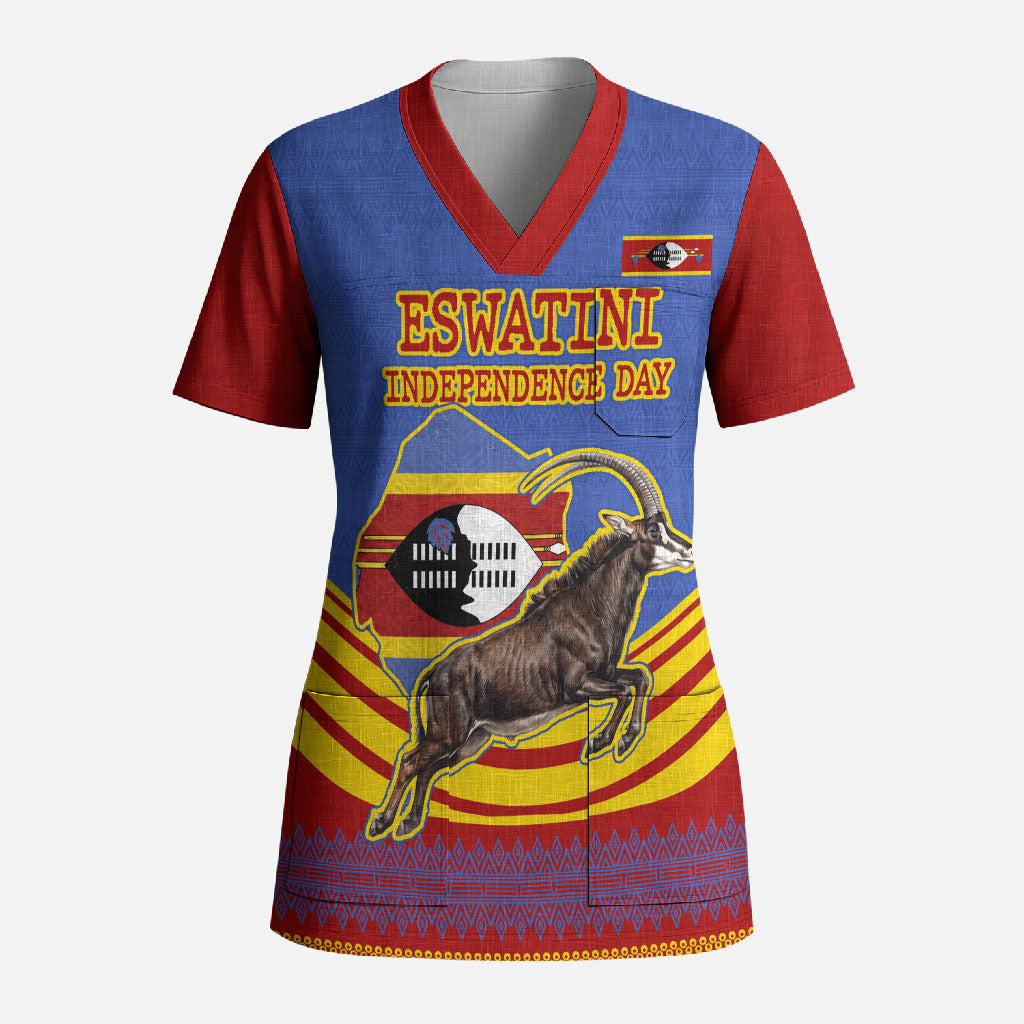 Eswatini Independence Day Scrub Top Sable Antelope - Aloe Succulent - Flag Shield