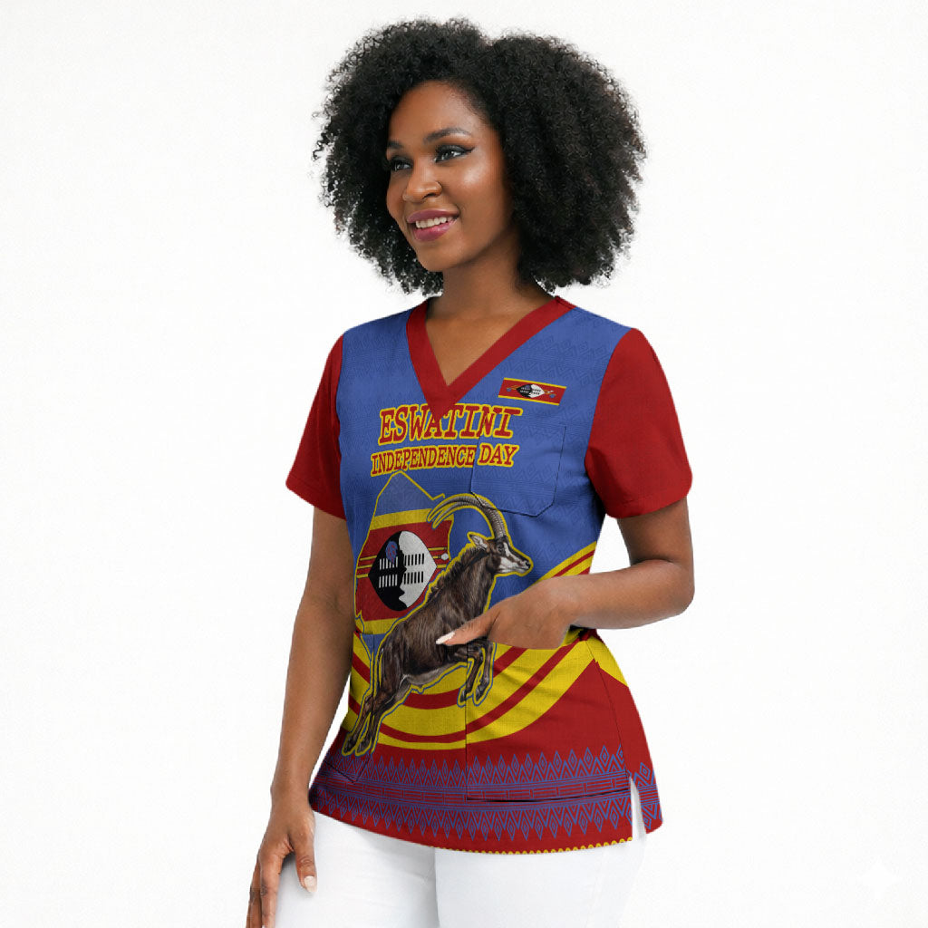 Eswatini Independence Day Scrub Top Sable Antelope - Aloe Succulent - Flag Shield