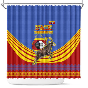 Eswatini Independence Day Shower Curtain Sable Antelope - Aloe Succulent - Flag Shield
