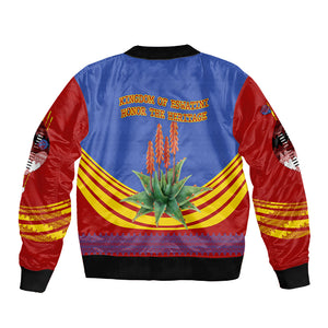 Eswatini Independence Day Sleeve Zip Bomber Jacket Sable Antelope - Aloe Succulent - Flag Shield
